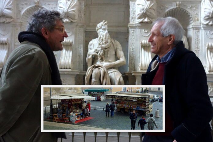2017_01_03 (35) basilica di san pietro in vincoli antonio forcellino e roberto ippolito Antonio Forcellino durante la visita in anteprima del restauro del Mosè di Michelangelo nella Basilica di San Pietro in Vincoli a Roma