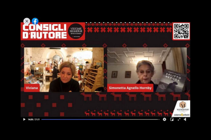 Simonetta Agnello Hornby consiglia Roberto Ippolito ‘Delitto Neruda‘ Chiarelet 19dic20 VSegherie Simonetta Agnello Hornby consiglia il libro di Roberto Ippolito “Delitto Neruda” (Chiarelettere) nella conversazione in diretta social con la Vivina Peloso della libreria Vecchie Segherie di Biscegli 19 dicembre 2020