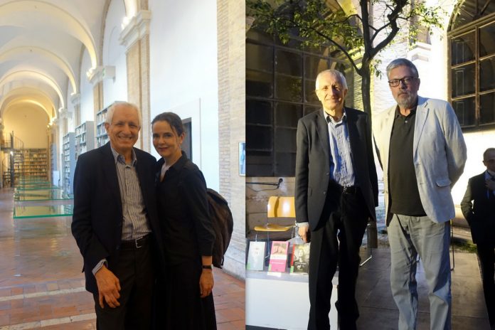 Roberto Ippolito con Amélie Nothomb e Mikhail Shishkin vincitori del Premio Strega Europeo foto alla Casa delle Letterature Roma maggio 2022